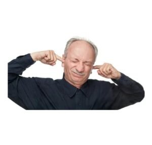 Old guy with his fingers in his ears and eyes shut