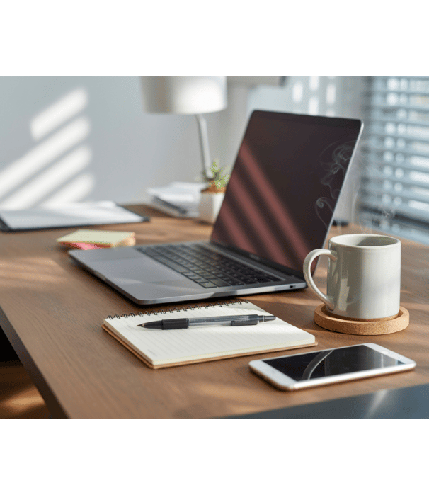 Items on a desk at work.